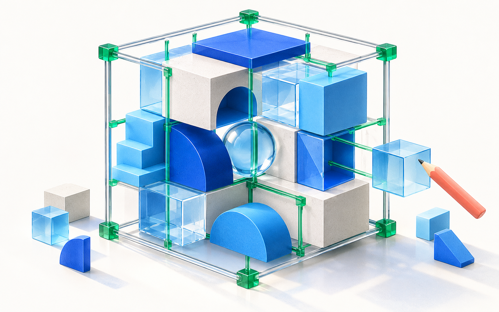 Geometric modules assembled inside a precise architectural framework.